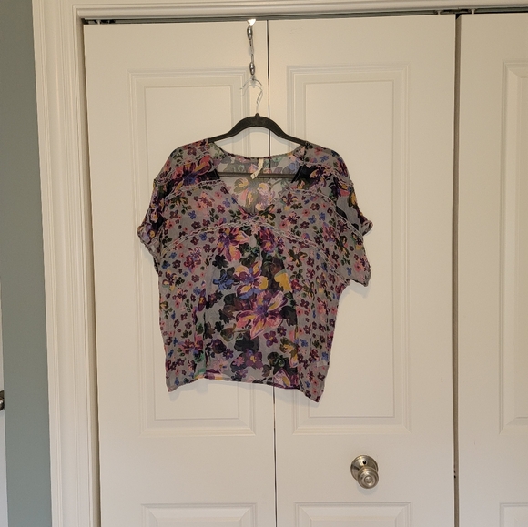 Willow & Clay Women's Sheer Gray/Purple Floral Blouse - L - Picture 5 of 10